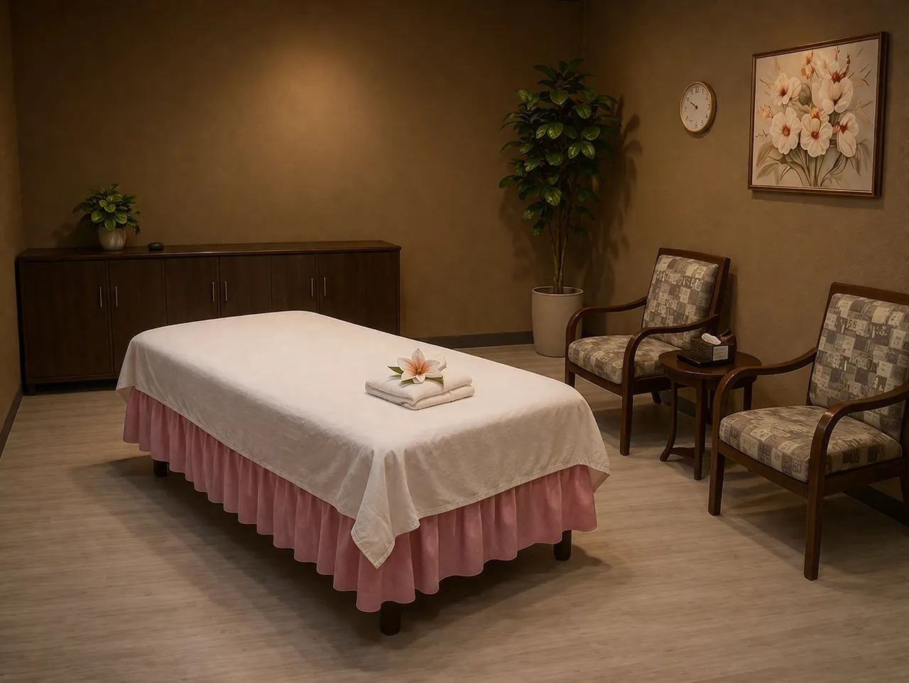Private, clean massage room prepared for a visit at Angel Massage Spa in Sun City, AZ
