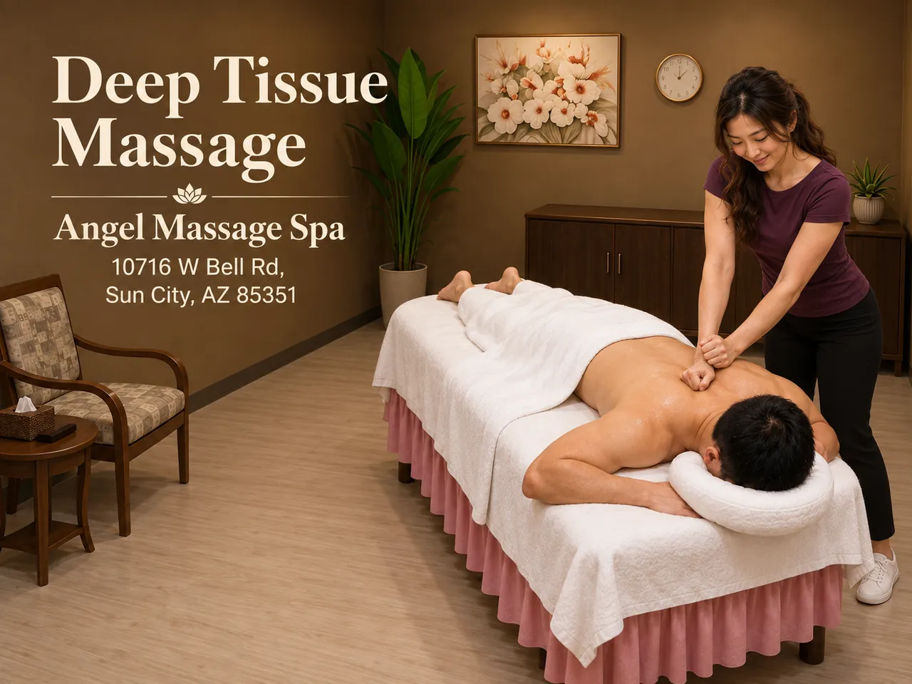 Deep tissue massage on the back at Angel Massage Spa in Sun City, AZ