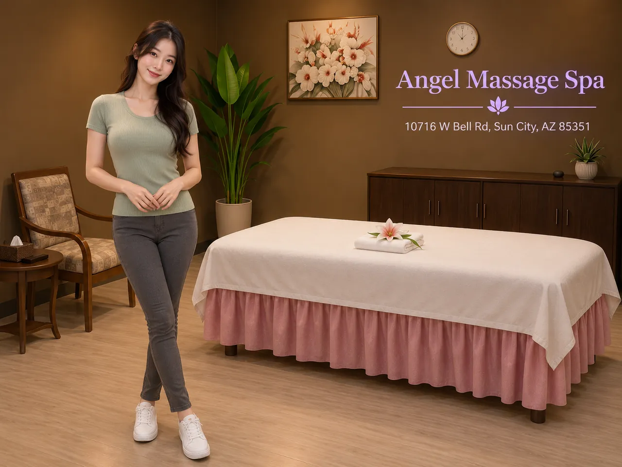 Friendly staff in a clean, private room for Stress Relief Massage at Angel Massage Spa in Sun City, AZ
