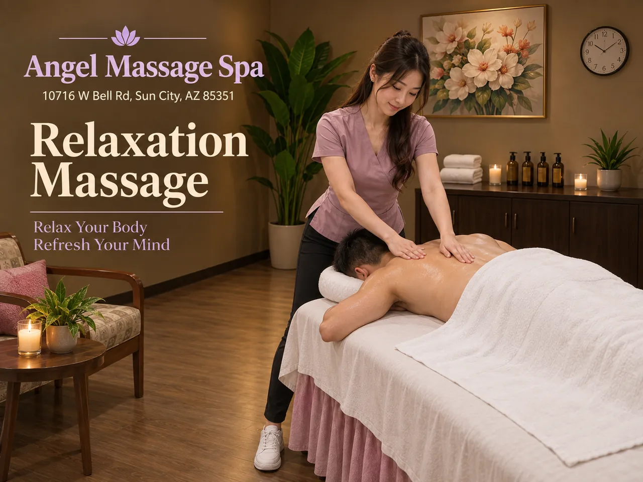 Relaxation massage in a quiet private room at Angel Massage Spa in Sun City, AZ