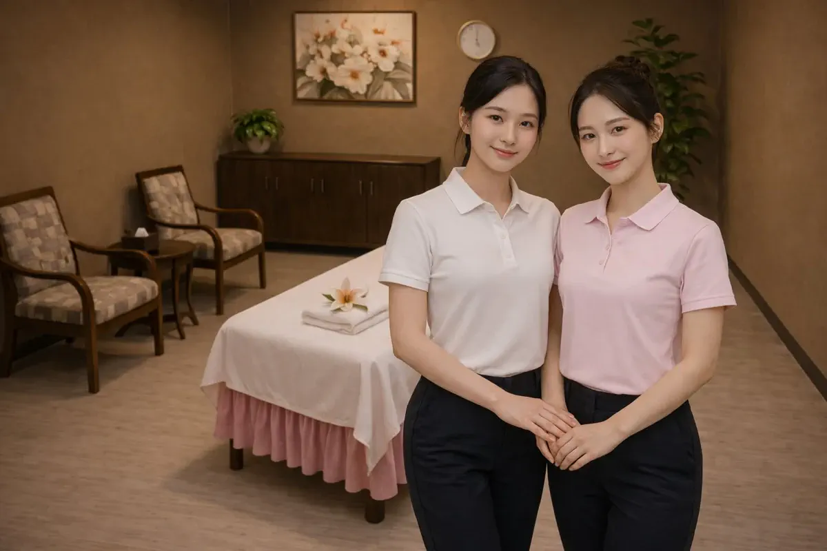 Therapists at Angel Massage Spa welcome desk