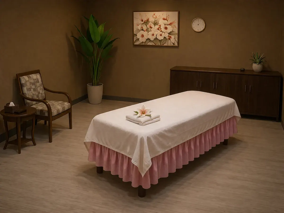 Calm treatment room with soft lighting
